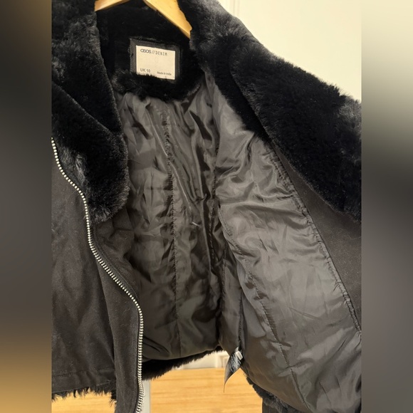 ASOS Black Denim Moto Jacket with Faux Fur Collar - Picture 7 of 11